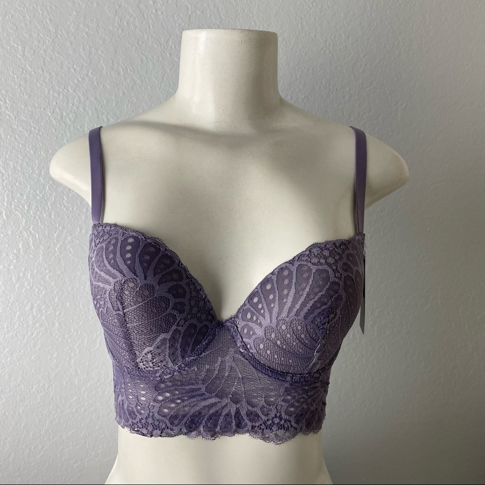 NWT Sheer Lavender Lace Longline Bra Gorgeous Feminine Molded Cups Support 36B